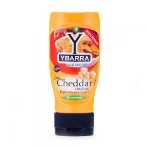 Bote salsa Cheddar Ybarra 300ml boca-abajo