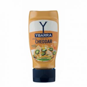 Bote salsa Cheddar Ybarra 300ml boca-abajo