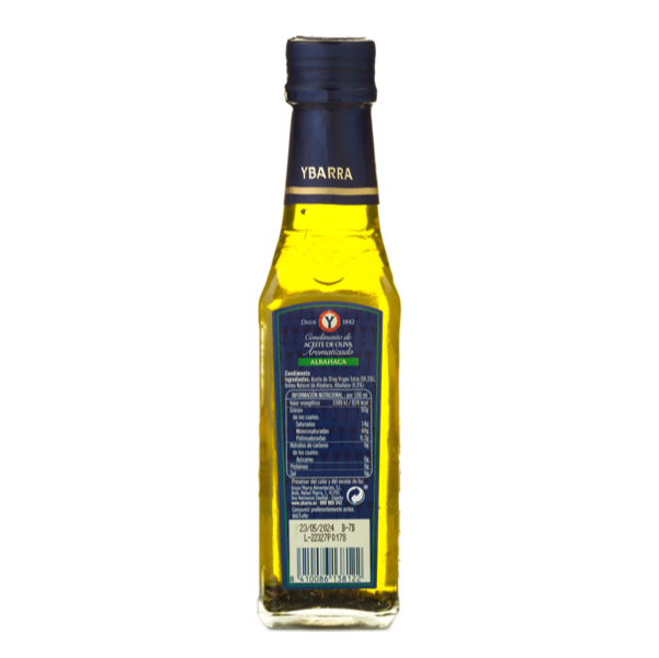 botella vidrio aceite de oliva virgen aromatizado albahaca ybarra 250ml ingredientes