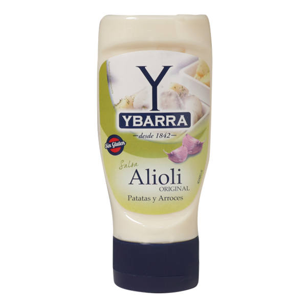 Bote de salsa AliOli Ybarra 300ml boca-abajo