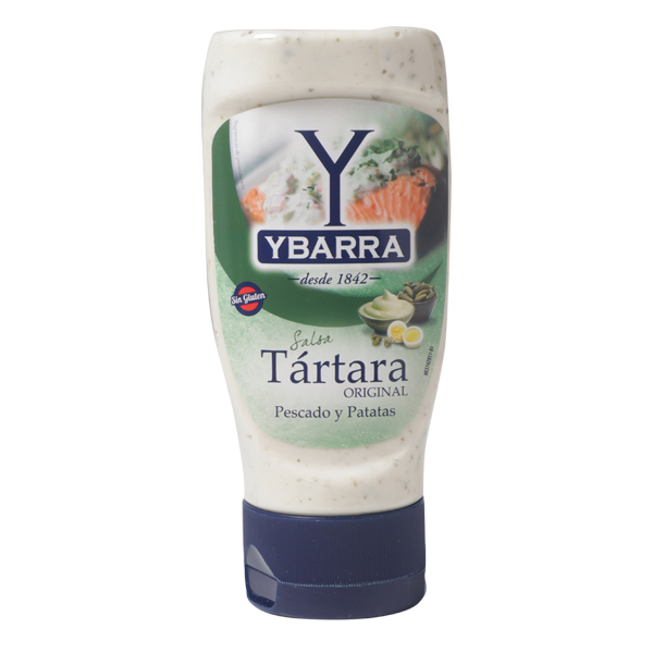 Bote de salsa Tártara Ybarra 300ml boca-abajo