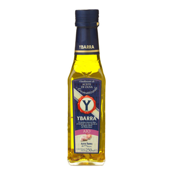 Botella de aceite de oliva Aromatizado de Ajo Ybarra 250ml