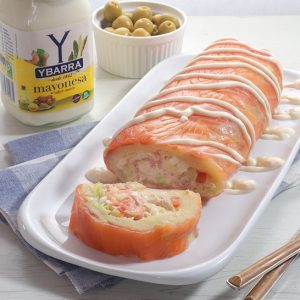 receta de brazo-gitano-salmon con mayonesa ybarra bote de 450 ml
