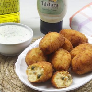 receta de croquetas-mejillones-salsa hecha con el Bote de salsa Tártara Ybarra 300ml