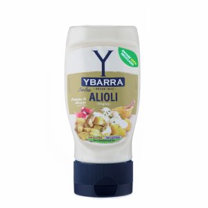 Bote de salsa AliOli Ybarra 250ml boca-abajo