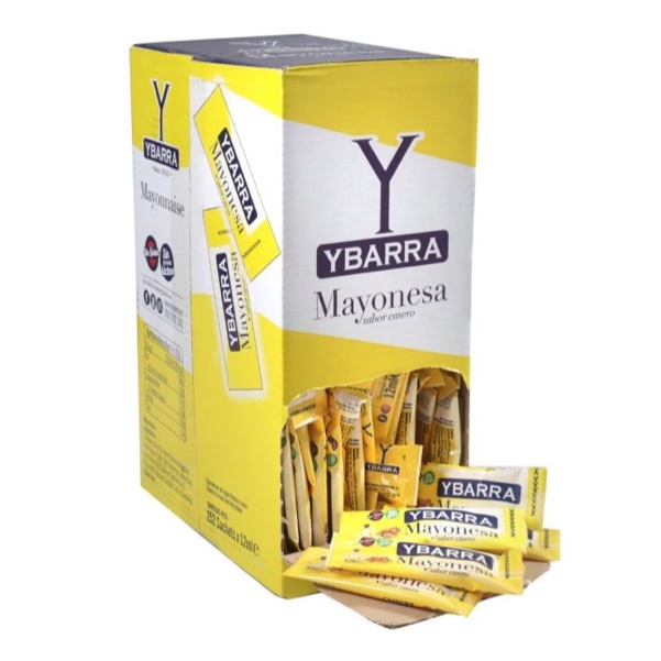 Caja de MAYONESA en sobres monodosis Ybarra para restaurantes bares