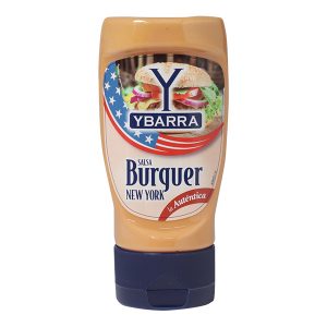 Bote de salsa New York Burguer Ybarra 250ml boca-abajo