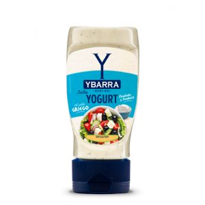 Bote de salsa de yogurt al estilo griego 250ml boca-abajo